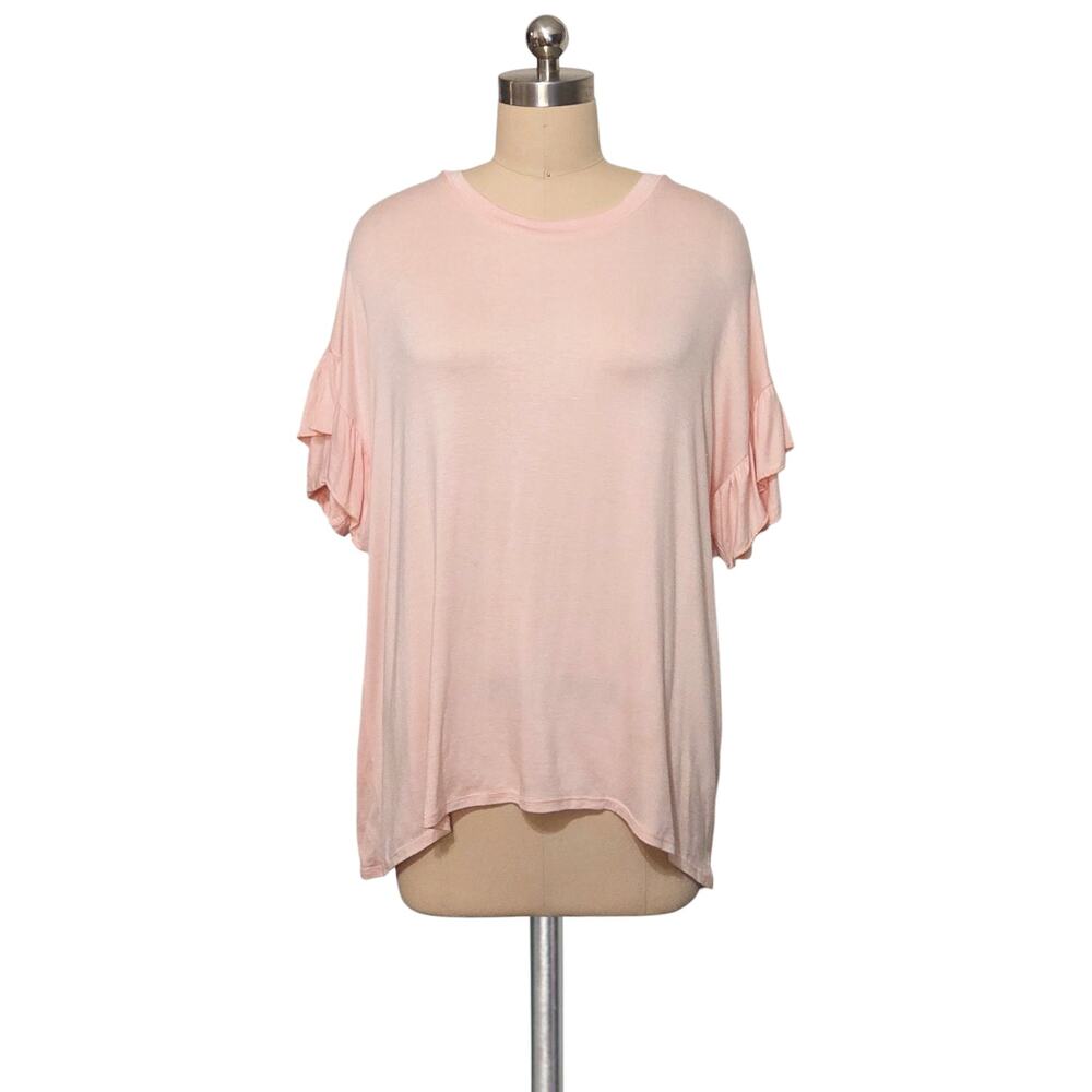 CHELSEA 28 Pink Peach Ruffled Short Sleeve Ruffled Sleeve T-Shirt Top M